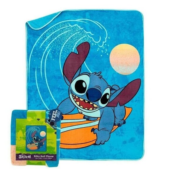 New Lilo & Stitch Surfing Plush Fleece Throw Gift Blanket Movie Surfboard Ocean - Picture 3 of 4